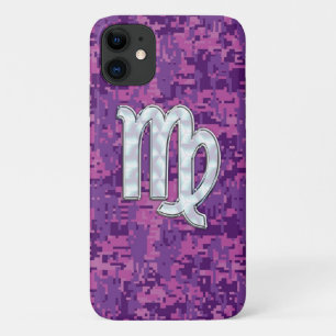 Virgo Zodiac Sign on Fuchsia Digital Camouglage iPhone 11 Case