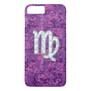 Virgo Zodiac Sign on Fuchsia Digital Camouglage iPhone 8 Plus/7 Plus Case