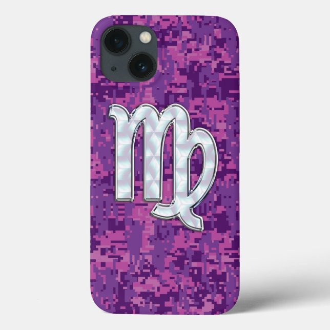 Virgo Zodiac Sign on Fuchsia Digital Camouglage Case-Mate iPhone Case (Back)