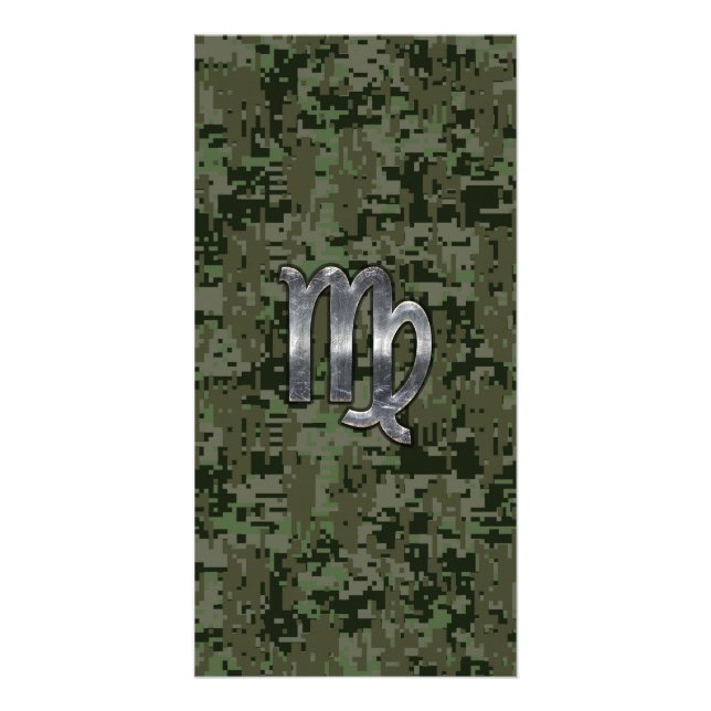 Virgo Zodiac Sign on Green Digital Camo Card (Front)