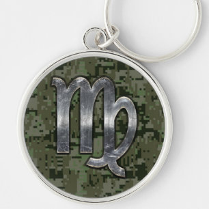Virgo Zodiac Sign on Green Digital Camo Decor Keychain