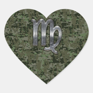 Virgo Zodiac Sign on Green Digital Camo Heart Sticker