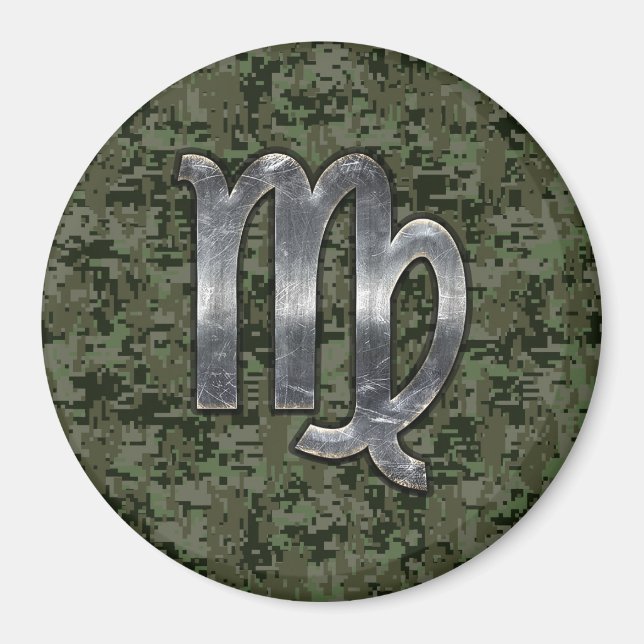 Virgo Zodiac Sign on Green Digital Camo Magnet (Front)