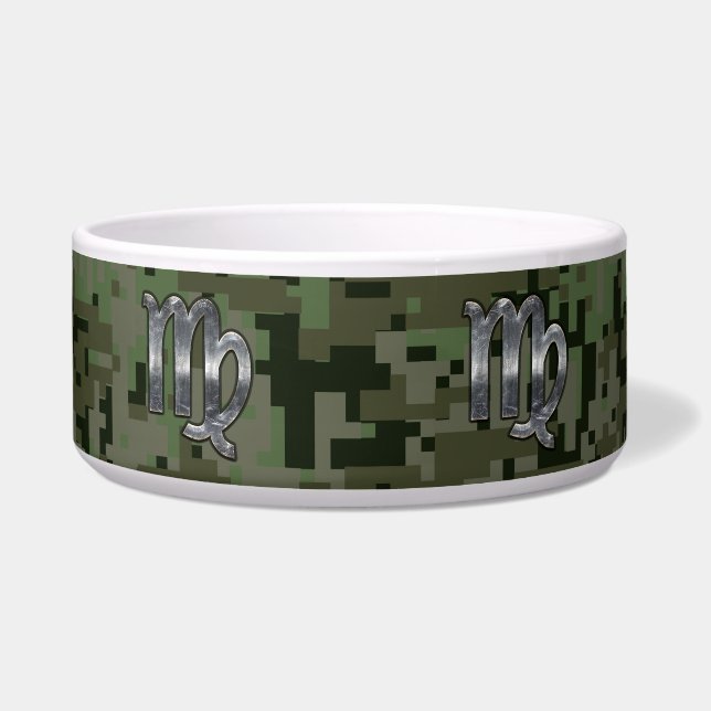Virgo Zodiac Sign on Green Digital Camo Style Bowl (Front)