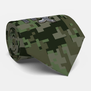 Virgo Zodiac Sign on Green Digital Camo Style Tie
