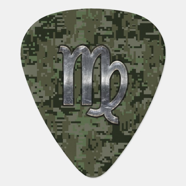 Virgo Zodiac Sign on Green Digital Camouflage Guitar Pick (Front)