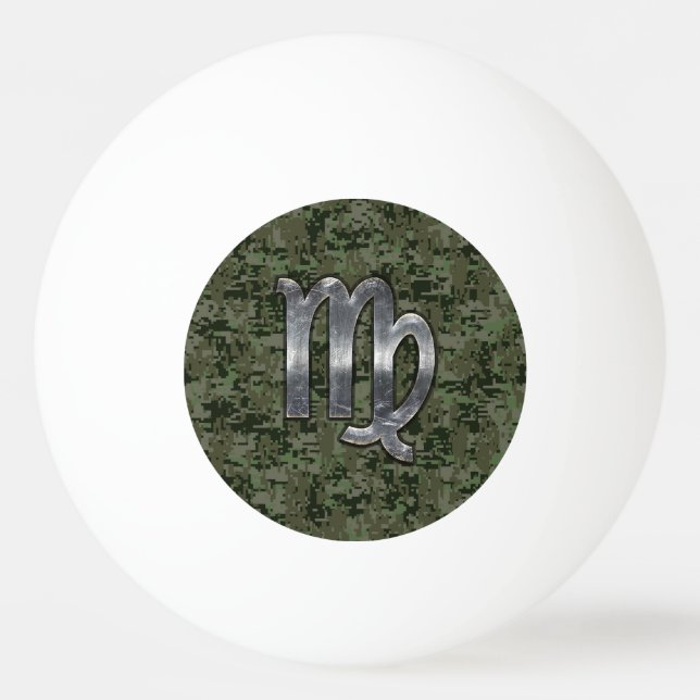 Virgo Zodiac Sign on Green Digital Camouflage Ping-Pong Ball (Front)