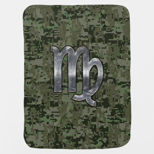Virgo Zodiac Sign on Green Digital Camouflage Swaddle Blanket (Front)