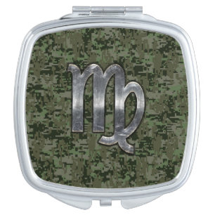 Virgo Zodiac Sign on Green Digital Camouflage Vanity Mirror