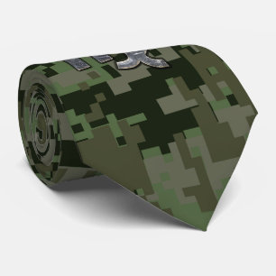 Virgo Zodiac Sign on Military Green Digital Camo Neck Tie