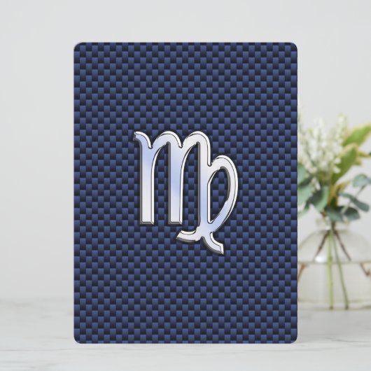 Virgo Zodiac Sign on Navy Blue Carbon Fiber Print (Standing Front)