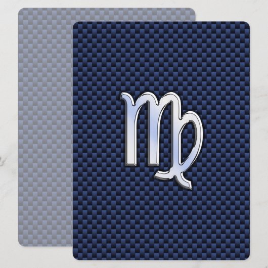 Virgo Zodiac Sign on Navy Blue Carbon Fiber Print (Front/Back)