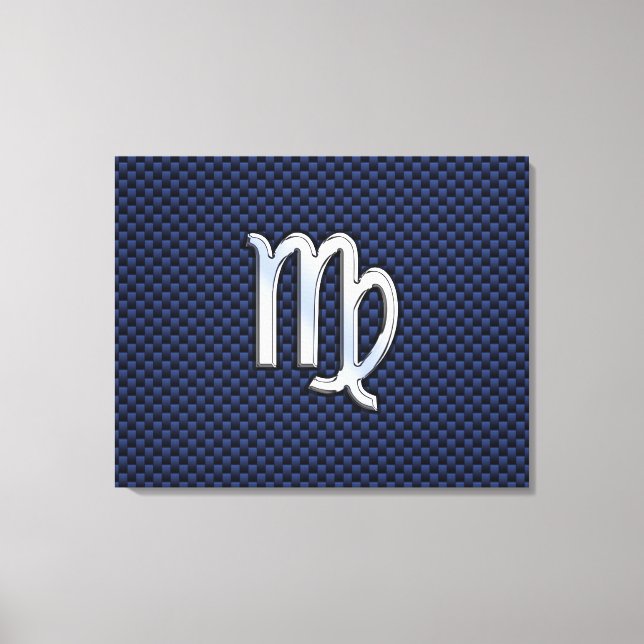 Virgo Zodiac Sign on Navy Blue Carbon Fiber Print (Front)