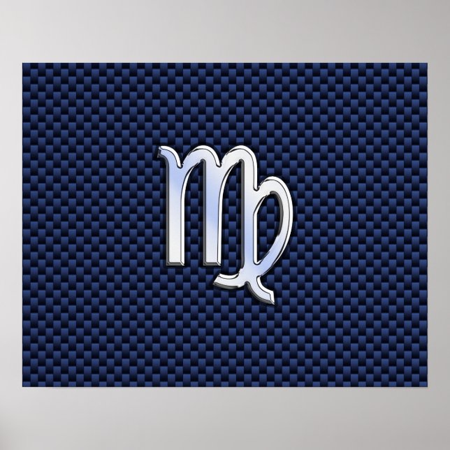 Virgo Zodiac Sign on Navy Blue Carbon Fiber Print (Front)
