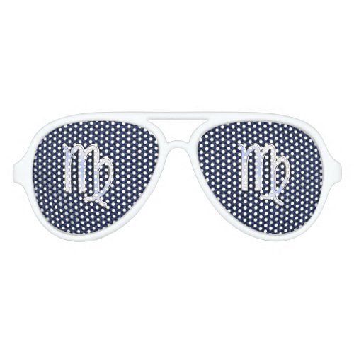 Virgo Zodiac Sign on Navy Blue Carbon Fiber Print Aviator Sunglasses