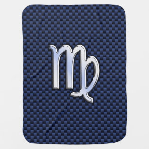 Virgo Zodiac Sign on Navy Blue Carbon Fiber Print Baby Blanket