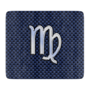 Virgo Zodiac Sign on Navy Blue Carbon Fiber Print Cutting Board