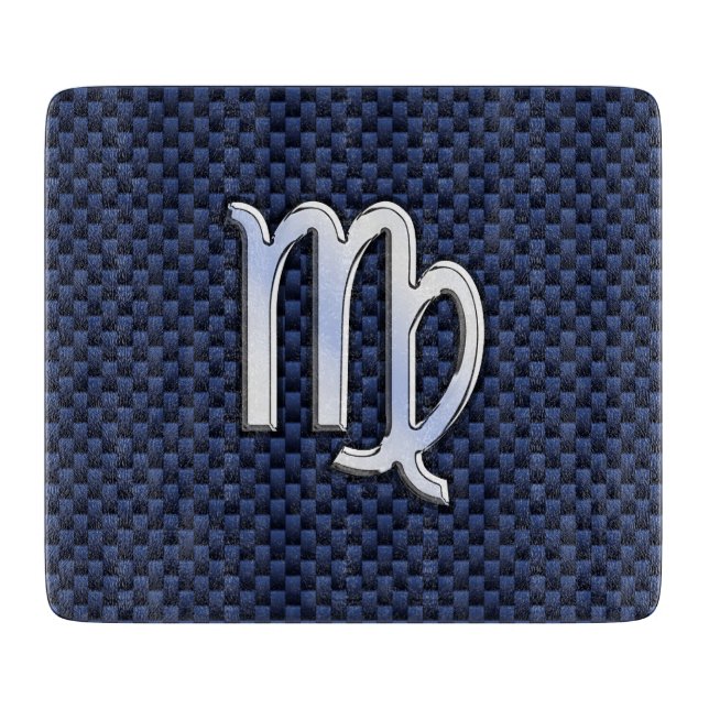 Virgo Zodiac Sign on Navy Blue Carbon Fiber Print Cutting Board (Front)