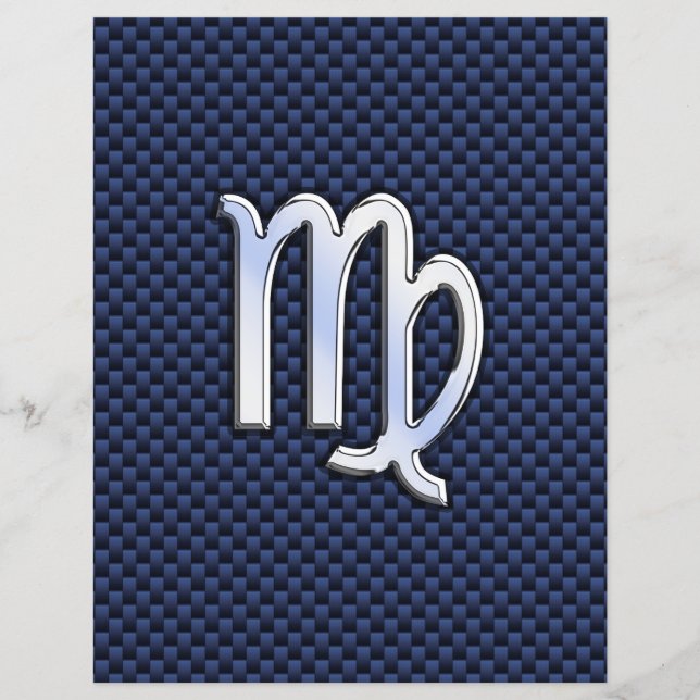 Virgo Zodiac Sign on Navy Blue Carbon Fiber Print Flyer (Front)