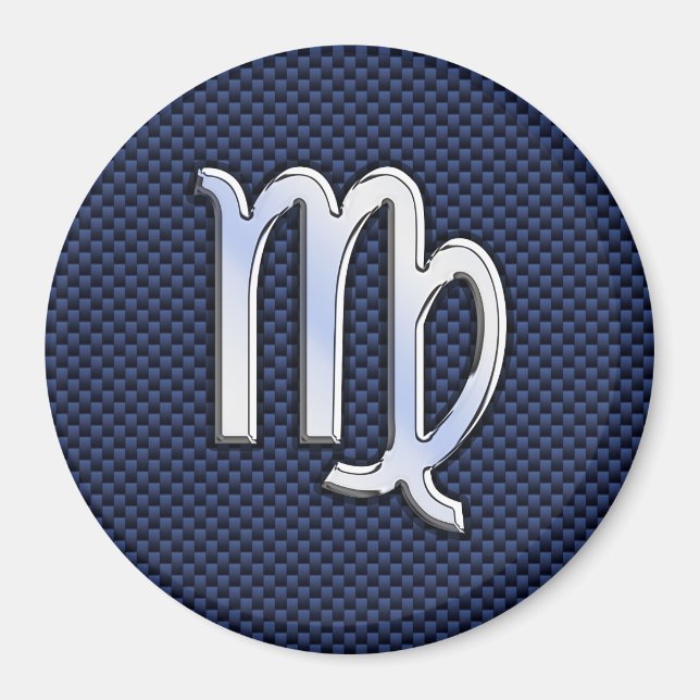 Virgo Zodiac Sign on Navy Blue Carbon Fiber Print Magnet (Front)