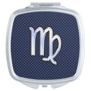 Virgo Zodiac Sign on Navy Blue Carbon Fiber Print Makeup Mirror