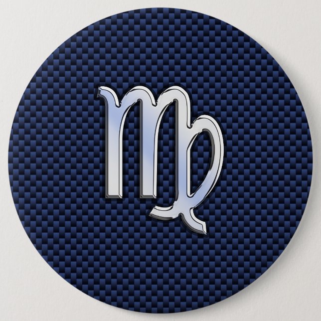 Virgo Zodiac Sign on Navy Blue Carbon Fiber Print Pinback Button (Front)