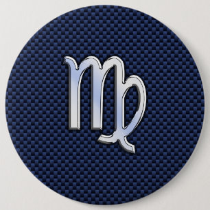 Virgo Zodiac Sign on Navy Blue Carbon Fiber Print Pinback Button