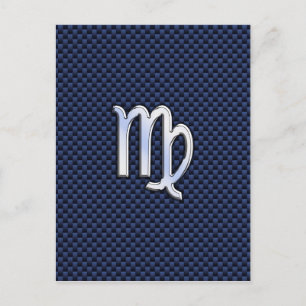 Virgo Zodiac Sign on Navy Blue Carbon Fiber Print Postcard