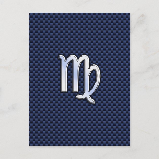 Virgo Zodiac Sign on Navy Blue Carbon Fiber Print Postcard (Front)