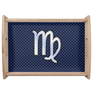 Virgo Zodiac Sign on Navy Blue Carbon Fiber Print Serving Tray