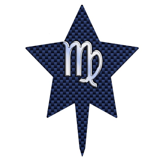 Virgo Zodiac Sign on Navy Blue Carbon Fiber Style Cake Topper (Front)