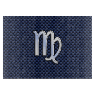 Virgo Zodiac Sign on Navy Blue Carbon Fiber Style Cutting Board
