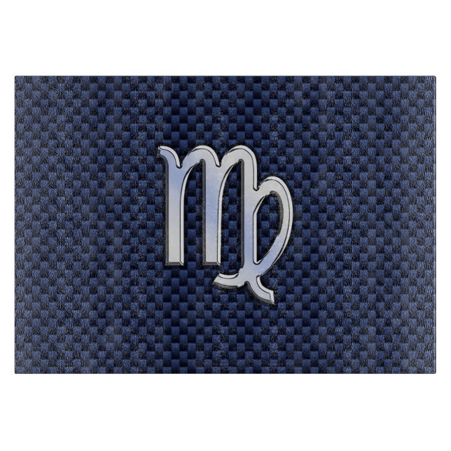 Virgo Zodiac Sign on Navy Blue Carbon Fiber Style Cutting Board (Front)
