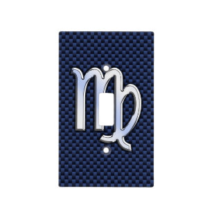 Virgo Zodiac Sign on Navy Blue Carbon Fiber Style Light Switch Cover