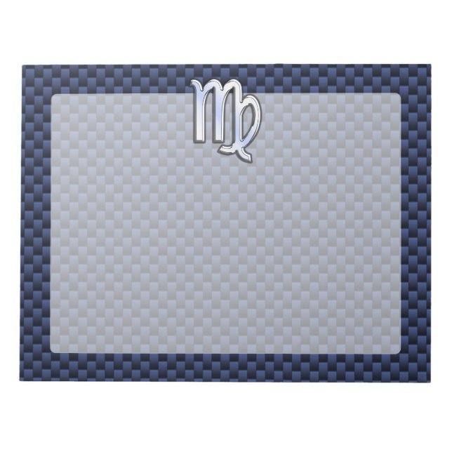 Virgo Zodiac Sign on Navy Blue Carbon Fiber Style Notepad (Front)