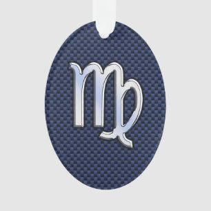 Virgo Zodiac Sign on Navy Blue Carbon Fiber Style Ornament