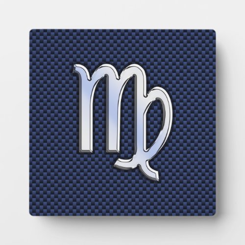 Virgo Zodiac Sign on Navy Blue Carbon Fiber Style Plaque