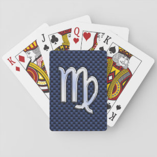 Virgo Zodiac Sign on Navy Blue Carbon Fiber Style Playing Cards