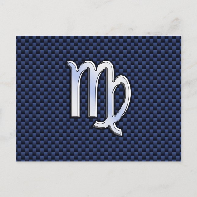 Virgo Zodiac Sign on Navy Blue Carbon Fiber Style Postcard (Front)