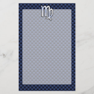 Virgo Zodiac Sign on Navy Blue Carbon Fiber Style Stationery