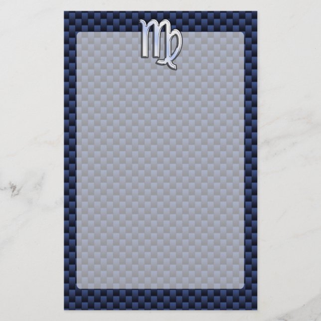 Virgo Zodiac Sign on Navy Blue Carbon Fiber Style Stationery (Front)