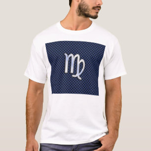 Virgo Zodiac Sign on Navy Blue Carbon Fiber Style T-Shirt
