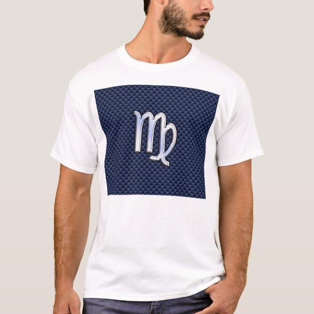 Virgo Zodiac Sign on Navy Blue Carbon Fiber Style T-Shirt (Front)