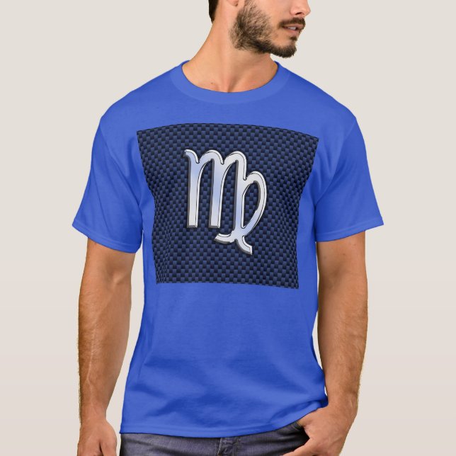 Virgo Zodiac Sign on Navy Blue Carbon Fiber Style T-Shirt (Front)