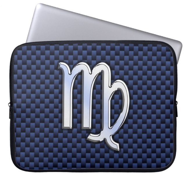 Virgo Zodiac Sign on Navy Blue Decor Laptop Sleeve (Front)