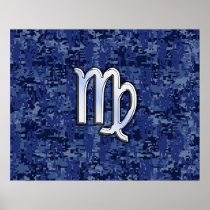 Virgo Zodiac Sign on Navy Blue Digital Camo
