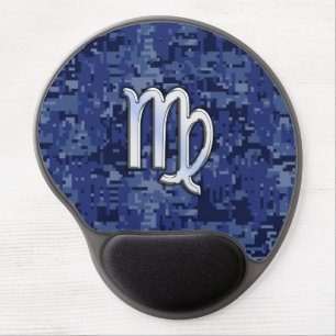 Virgo Zodiac Sign on Navy Blue Digital Camo Decor Gel Mouse Pad