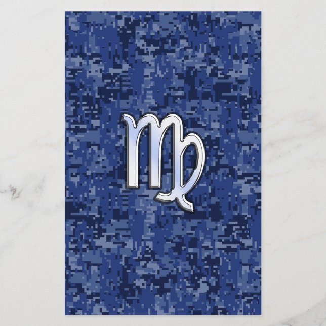 Virgo Zodiac Sign on Navy Blue Digital Camo Flyer (Front)