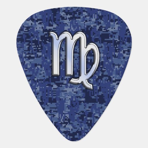 Virgo Zodiac Sign on Navy Blue Digital Camo Guitar Pick