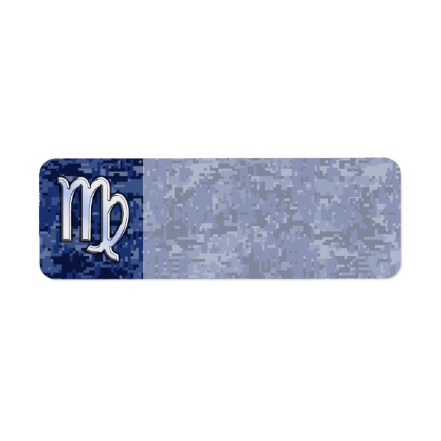 Virgo Zodiac Sign on Navy Blue Digital Camo Label (Front)